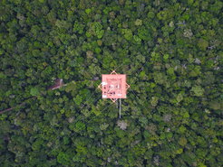 15 000 Einzelteile, 24 000 Schrauben und Bolzen, ein Gesamtgewicht von 142 Tonnen auf einer Grundfläche von drei mal drei Metern, abgespannt mit 26 Kilometern Stahlseil – das Amazon Tall Tower Observatory (Atto).