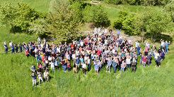 Group picture of the staff of the Max Planck Institutes for Biogeochemistry and Chemical Ecology taken by a drone.