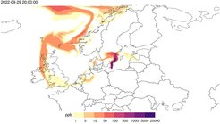 Die Graphik zeigt die farbige Abluftfahne des Methans aus den Nordstream-Lecks. Auch solche Methanwolken können mit dem ITMS detektiert werden.