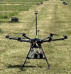UAV platform instrumented with two gas analyzers (CO2 and CH4) and meteorological instrument (2D wind speed, temperature, humidity, and pressure).