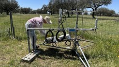 Agnes Fastnacht painting the GRP boxes... here at Subcanopy North. System for eddy covariance measurements.