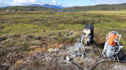 Bodenathmungskammer und Messtechnik auf 2 Kraxen in Pelikoffern im schwedenische Abisko (Nordschweden - Arktische Region -Permafrost)